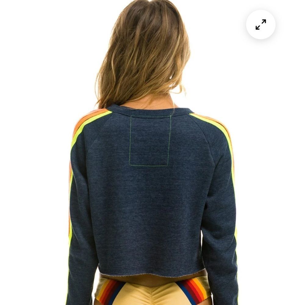 Aviator Nation Bolt Embroidery Classic Cropped Crew Sweatshirt Heather Navy Neon - Picture 2 of 12